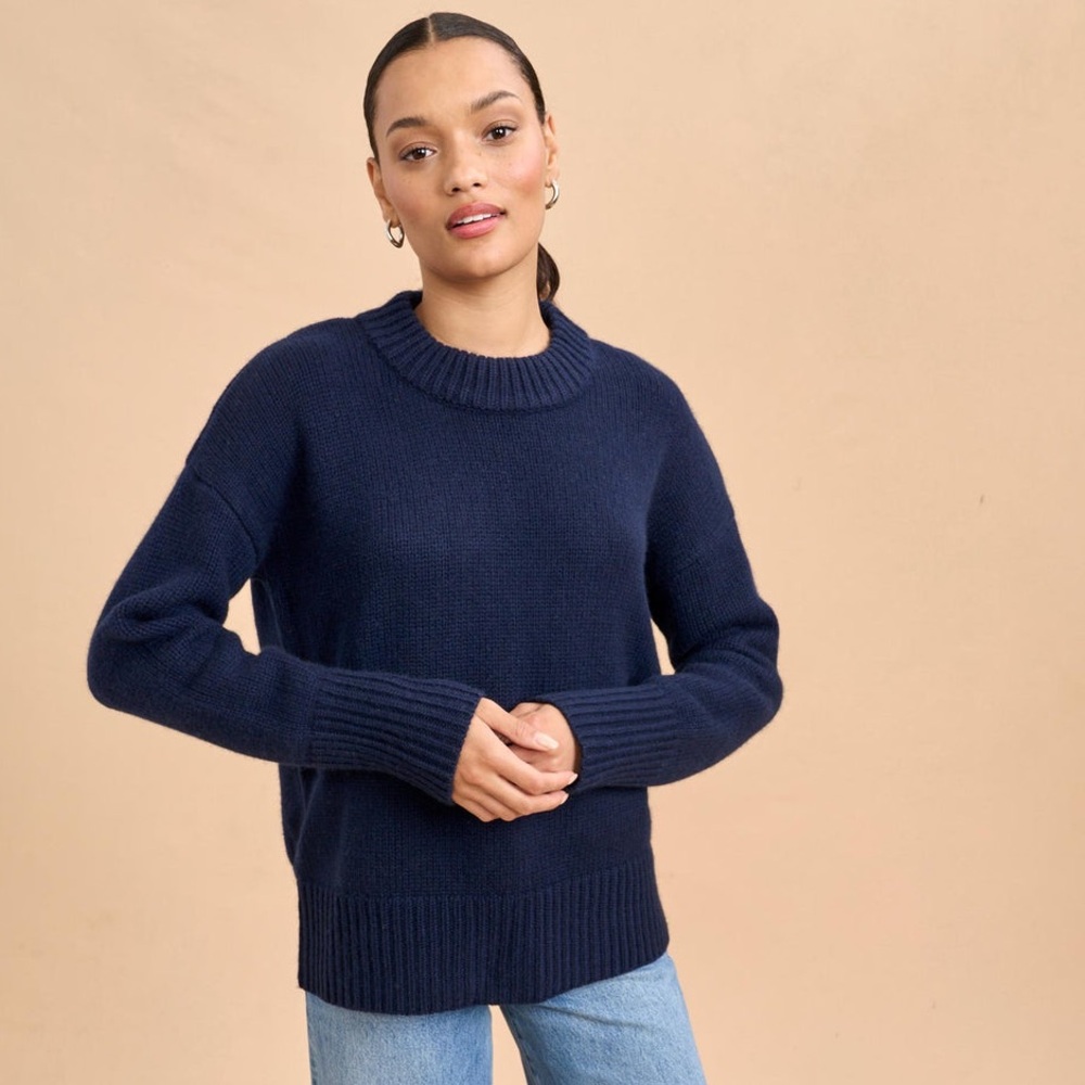 La Ligne Solid Marin Women's Navy Crew Neck Sweater - Picture 6 of 7